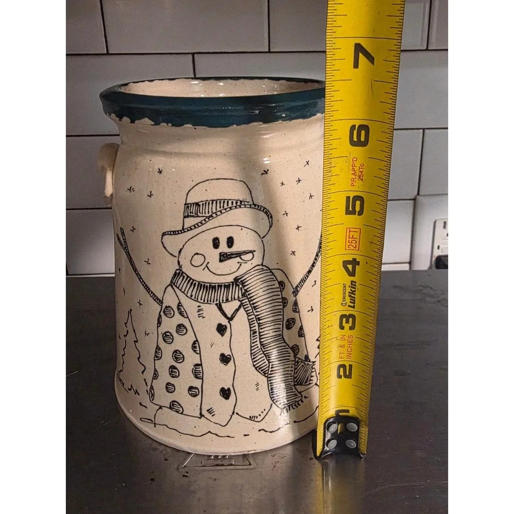 Gloria Craig Christmas 7in Pottery Crock Cream Snowman Psalm 37:4 Folk Art 2001